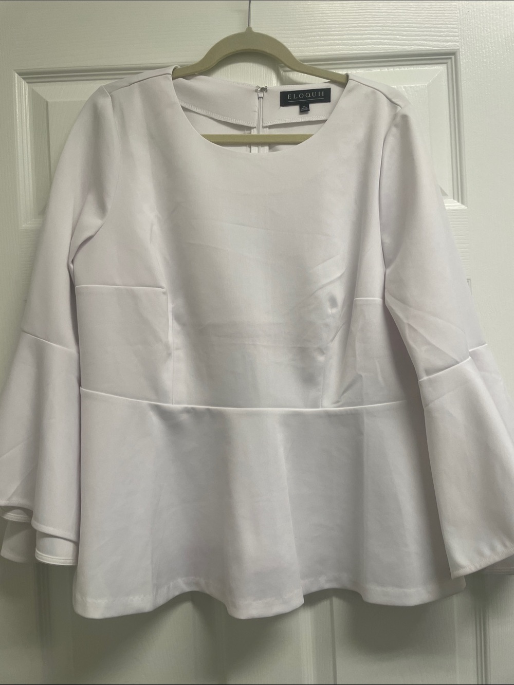Eloquii White Peplum Top with Bell Sleeves